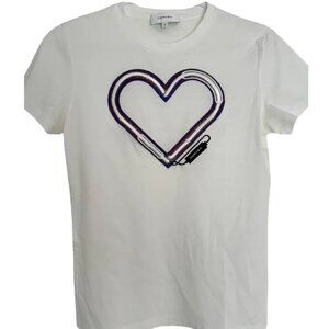 Carven Embroidered Heart White Short Sleeve T-Shirt Size S